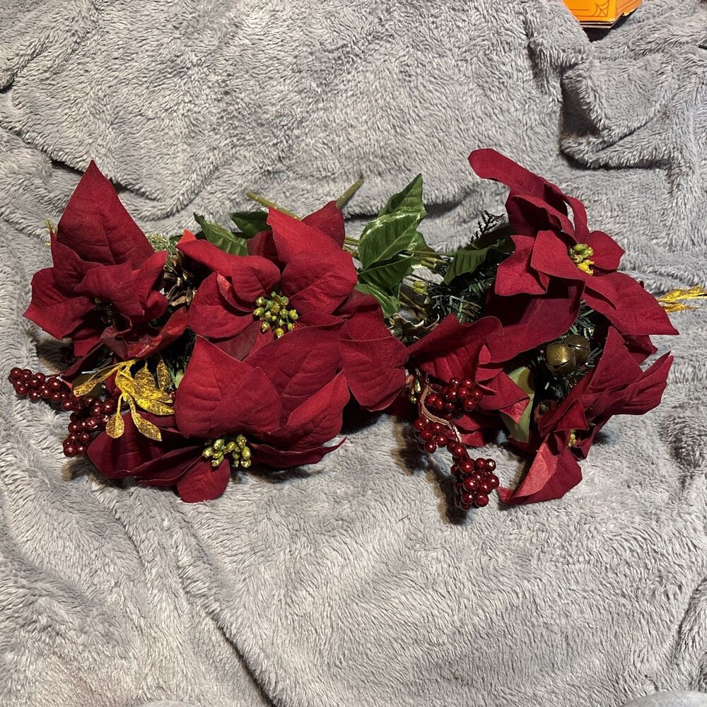 ASHLAND Burgundy Poinsettias Deluxe Bush Lot 2 Artificial Flowers Floral Crafts